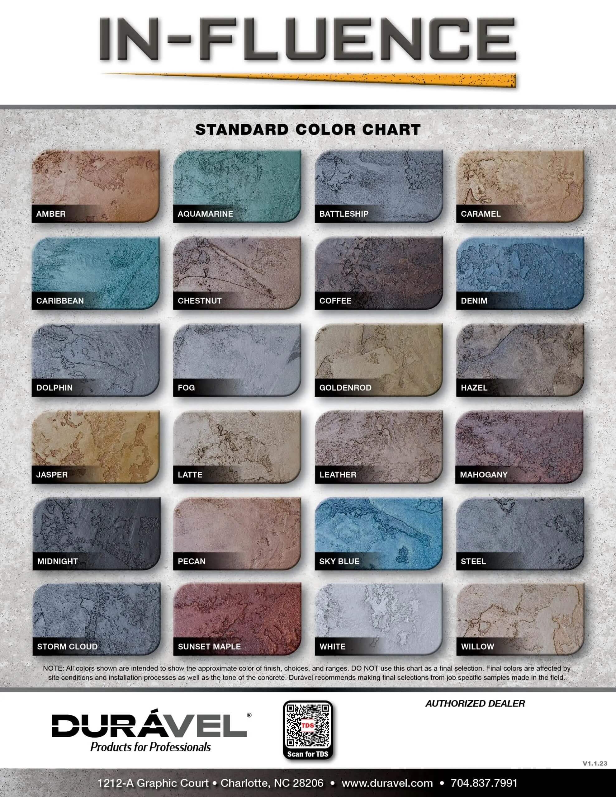 Duravel In-Fluence Concrete Stain Color Chart